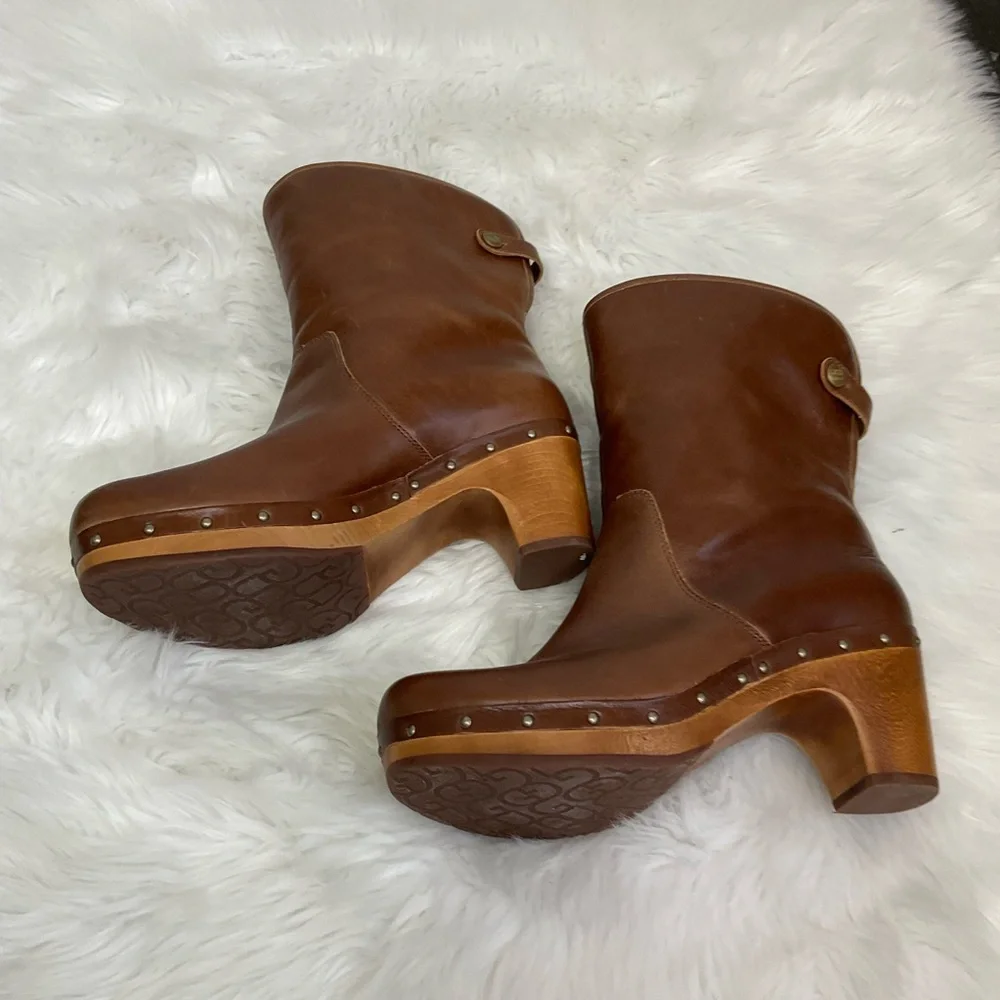 UGG Women's Chestnut Brown Lynnea Leather Boots Size 8 - Picture 3 of 13